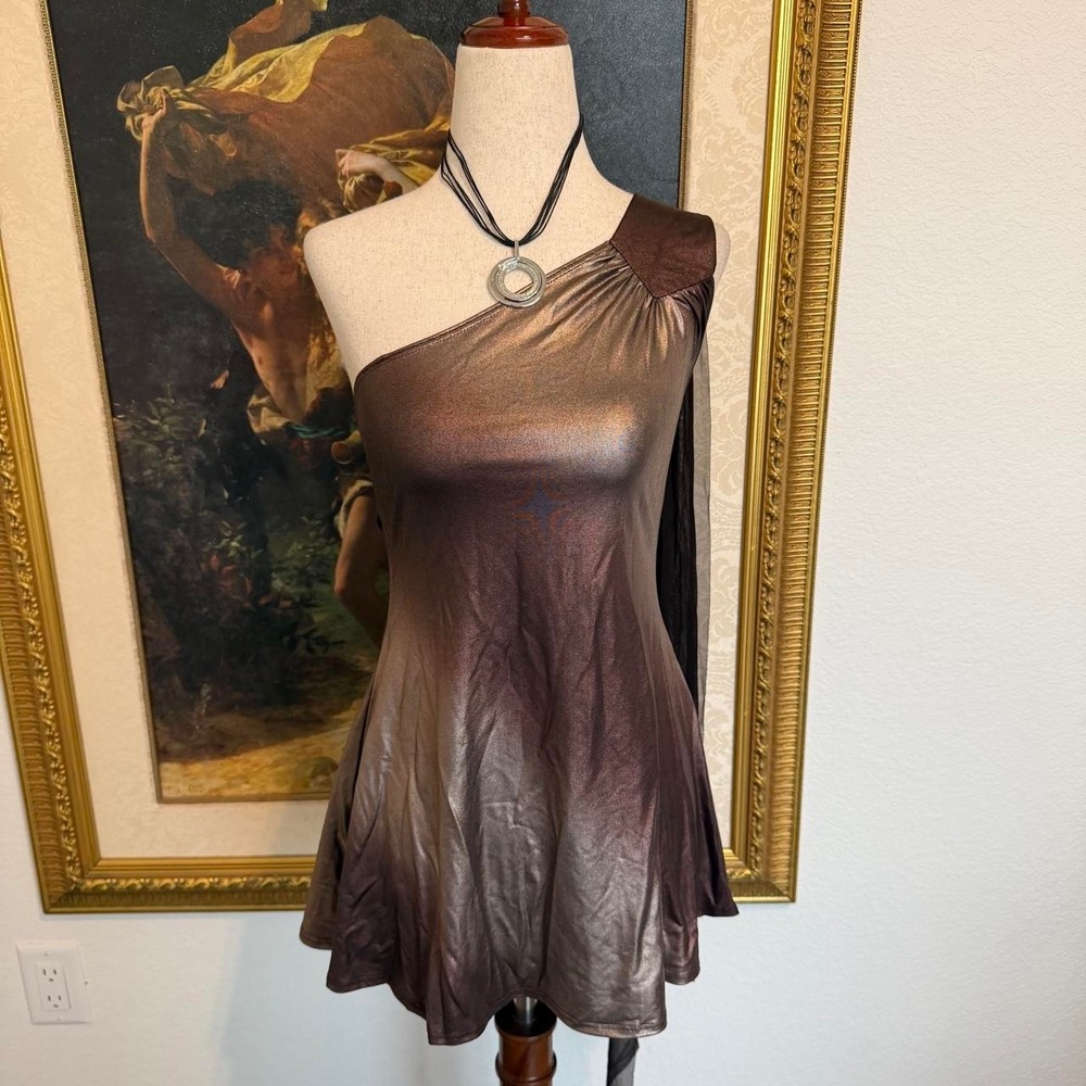 Y2K Metallic Going Out Top with Draped Arm Feature